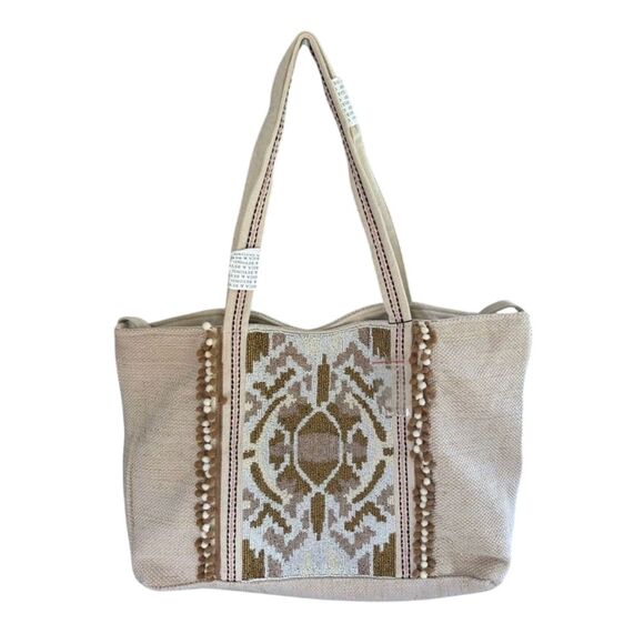 America & Beyond Hand Beaded Neutral Colored Wild Nights Tote Bag NWT - Picture 4 of 8